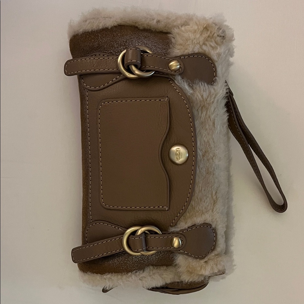 UGG Brown Leather and Fur Wristlet